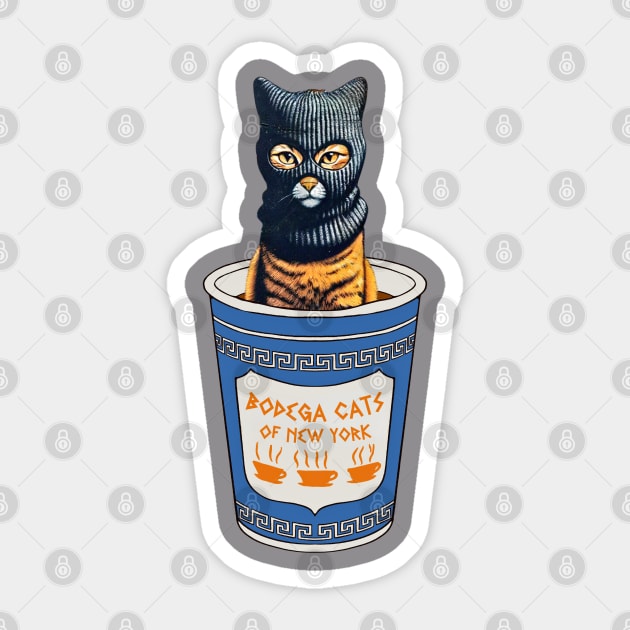 New York Bodega Feline - Coffee Cup Kitty Sticker by Bodega Cats of New York